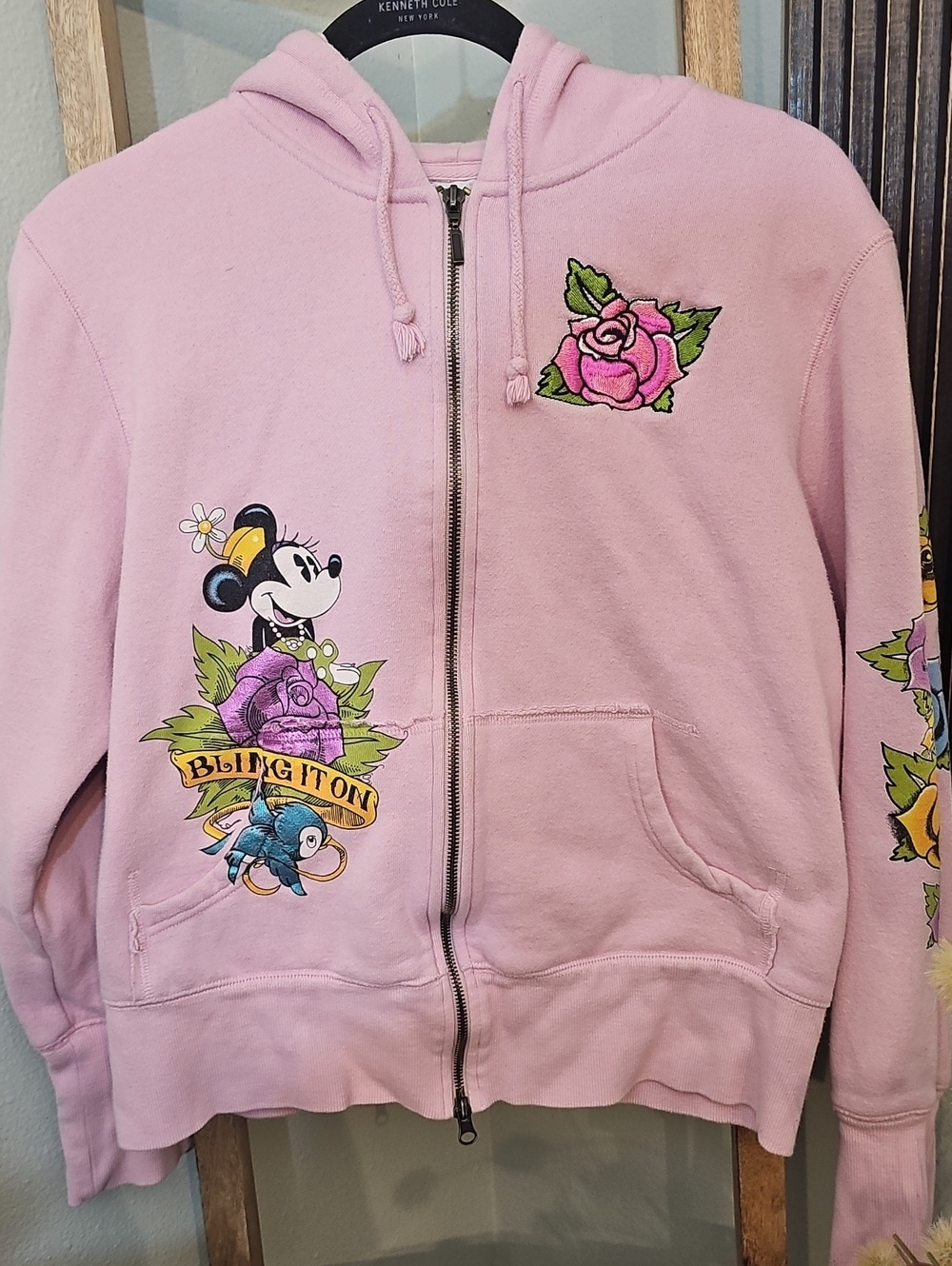 Disney Authentic Girl's Pink Enbroidered/Grapic/Rhinestone Full Zip Hoodie